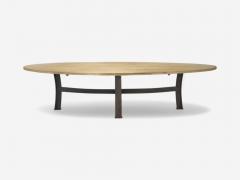 Industrial Mid Century Modern Oak Steel Monumental Dining Table USA 1970s - 4030302
