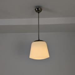 Industrial Style Pendant in Nickled Brass White Opal Glass Melva 1950s - 4789646