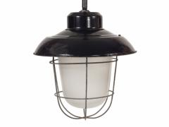 Industrial black enamel cage and glass globe lights  - 1505392