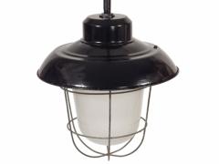 Industrial black enamel cage and glass globe lights  - 1505393