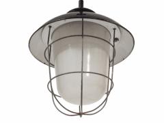 Industrial black enamel cage and glass globe lights  - 1505394