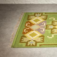 Ingegerd Silow Ingegerd Silow Green Flat Weave Rug Sweden 1950s - 2492866