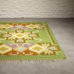 Ingegerd Silow Ingegerd Silow Green Flat Weave Rug Sweden 1950s - 2492868