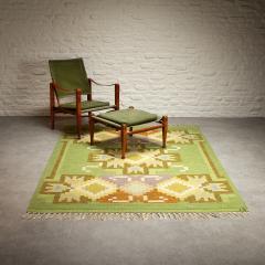 Ingegerd Silow Ingegerd Silow Green Flat Weave Rug Sweden 1950s - 2492871