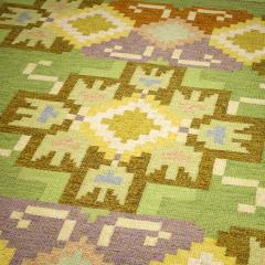 Ingegerd Silow Ingegerd Silow Green Flat Weave Rug Sweden 1950s - 2492873