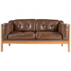 Ingvar Stockum Swedish Oak and Brown Leather Sofa Monte Carlo 1965 - 959440