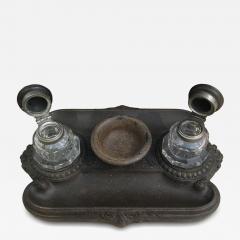 Inkwell Early 20th Century Clear Glass Inkwells Wood Base - 4402464