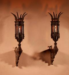 Interesting Very Fine Cast Pair Of Small White Metal God Lamps Lanterns - 3726899