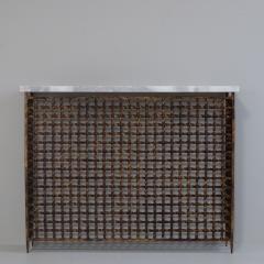 Intricate 1950s twisted iron radiator cover console with later marble top - 4115563