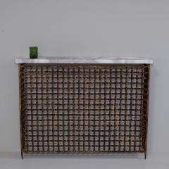 Intricate 1950s twisted iron radiator cover console with later marble top - 4115564