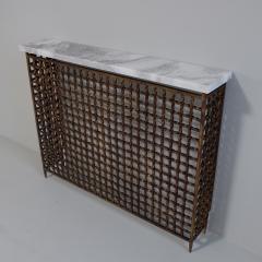 Intricate 1950s twisted iron radiator cover console with later marble top - 4115565