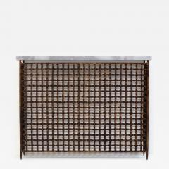 Intricate 1950s twisted iron radiator cover console with later marble top - 4116686