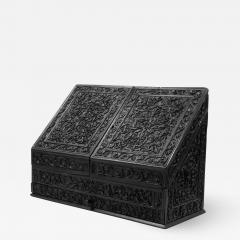 Intricately Carved Solid Ebony Anglo Indian Stationery Box Circa 1850 - 2184465