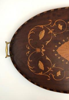 Intricately Inlaid English Victorian Marquetry Oval Tray with Brass Handles - 1499128