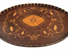 Intricately Inlaid English Victorian Marquetry Oval Tray with Brass Handles - 1499130