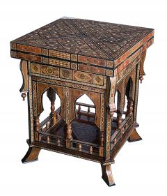Intricately Inlaid Moorish Square Game Table with Pivoting Handkerchief Top - 3121304