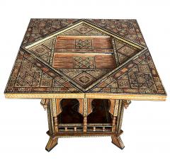 Intricately Inlaid Moorish Square Game Table with Pivoting Handkerchief Top - 3121306