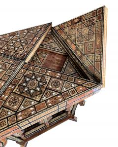 Intricately Inlaid Moorish Square Game Table with Pivoting Handkerchief Top - 3121307