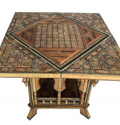 Intricately Inlaid Moorish Square Game Table with Pivoting Handkerchief Top - 3121308