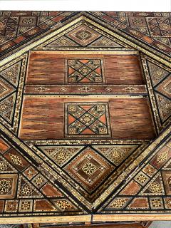 Intricately Inlaid Moorish Square Game Table with Pivoting Handkerchief Top - 3121309