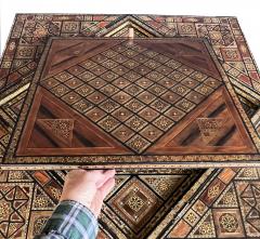 Intricately Inlaid Moorish Square Game Table with Pivoting Handkerchief Top - 3121311