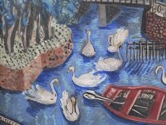 Irene Rice Pereira Red Boat with Swans  - 2538751
