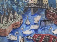 Irene Rice Pereira Red Boat with Swans  - 2538752