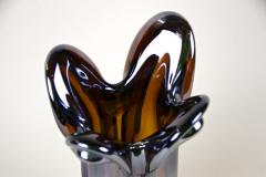 Iridiscent Murano Glass Vase Amber Colored with Chrome Effect Italy circa 1970 - 3398868