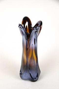Iridiscent Murano Glass Vase Amber Colored with Chrome Effect Italy circa 1970 - 3398869