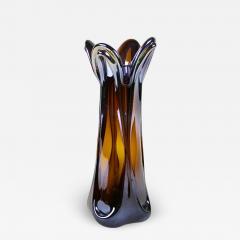 Iridiscent Murano Glass Vase Amber Colored with Chrome Effect Italy circa 1970 - 3401910