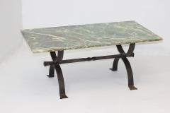 Iron Cocktail Table with a Cipollino Verde Marble Top 1935 France - 3577841