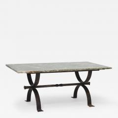 Iron Cocktail Table with a Cipollino Verde Marble Top 1935 France - 3591195