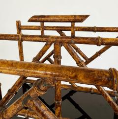 Iron Faux Bamboo Tortoise Shell Finish Magazine Rack Black Glass Shelves - 4397288