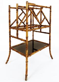 Iron Faux Bamboo Tortoise Shell Finish Magazine Rack Black Glass Shelves - 4397290