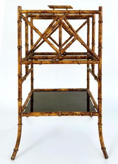 Iron Faux Bamboo Tortoise Shell Finish Magazine Rack Black Glass Shelves - 4397292