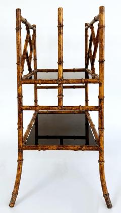 Iron Faux Bamboo Tortoise Shell Finish Magazine Rack Black Glass Shelves - 4397293