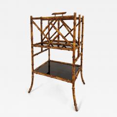 Iron Faux Bamboo Tortoise Shell Finish Magazine Rack Black Glass Shelves - 4399202