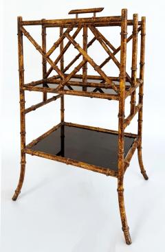 Iron Faux Bamboo Tortoise Shell Finish Magazine Rack Black Glass Shelves - 4399205