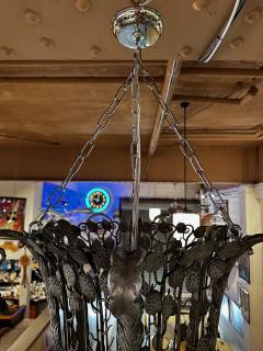Iron Nickel Art Deco Hanging Light Fixture Floral French - 3794207