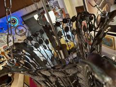 Iron Nickel Art Deco Hanging Light Fixture Floral French - 3794215