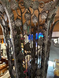 Iron Nickel Art Deco Hanging Light Fixture Floral French - 3794216