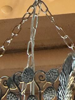 Iron Nickel Art Deco Hanging Light Fixture Floral French - 3794253