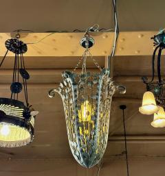 Iron Nickel Art Deco Hanging Light Fixture Floral French - 3794294