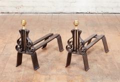 Iron and Brass Lyre Andirons - 3125426