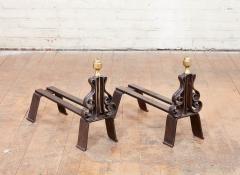 Iron and Brass Lyre Andirons - 3125428