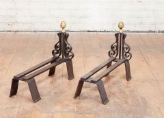 Iron and Brass Lyre Andirons - 3125431
