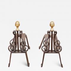 Iron and Brass Lyre Andirons - 3130827