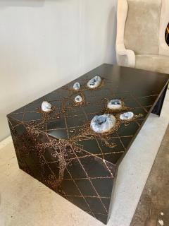 Iron and Bronze Floral Design Natural Celestite Studio Coffee Table - 4632973