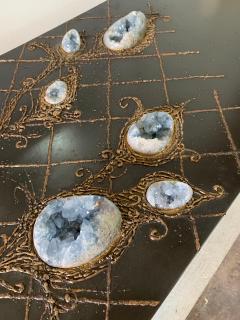 Iron and Bronze Floral Design Natural Celestite Studio Coffee Table - 4632977