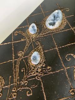 Iron and Bronze Floral Design Natural Celestite Studio Coffee Table - 4633009